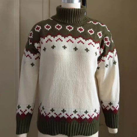 Women's Christmas Turtleneck Jacquard Sweater