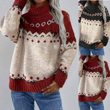 Women's Christmas Turtleneck Jacquard Sweater