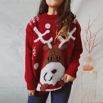 Women's Loose Elk Snowflake Sweater