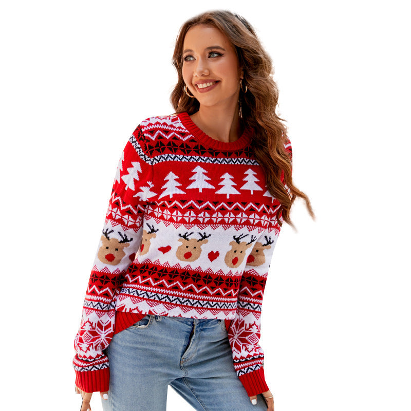 Women's Jacquard Knitted Christmas Pullover Sweater