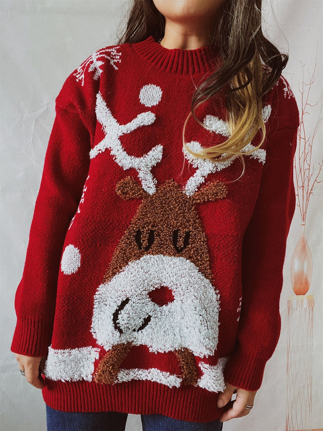 Women's Loose Elk Snowflake Sweater